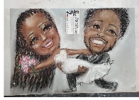 wedding caricature suit dress just married invitation announcement